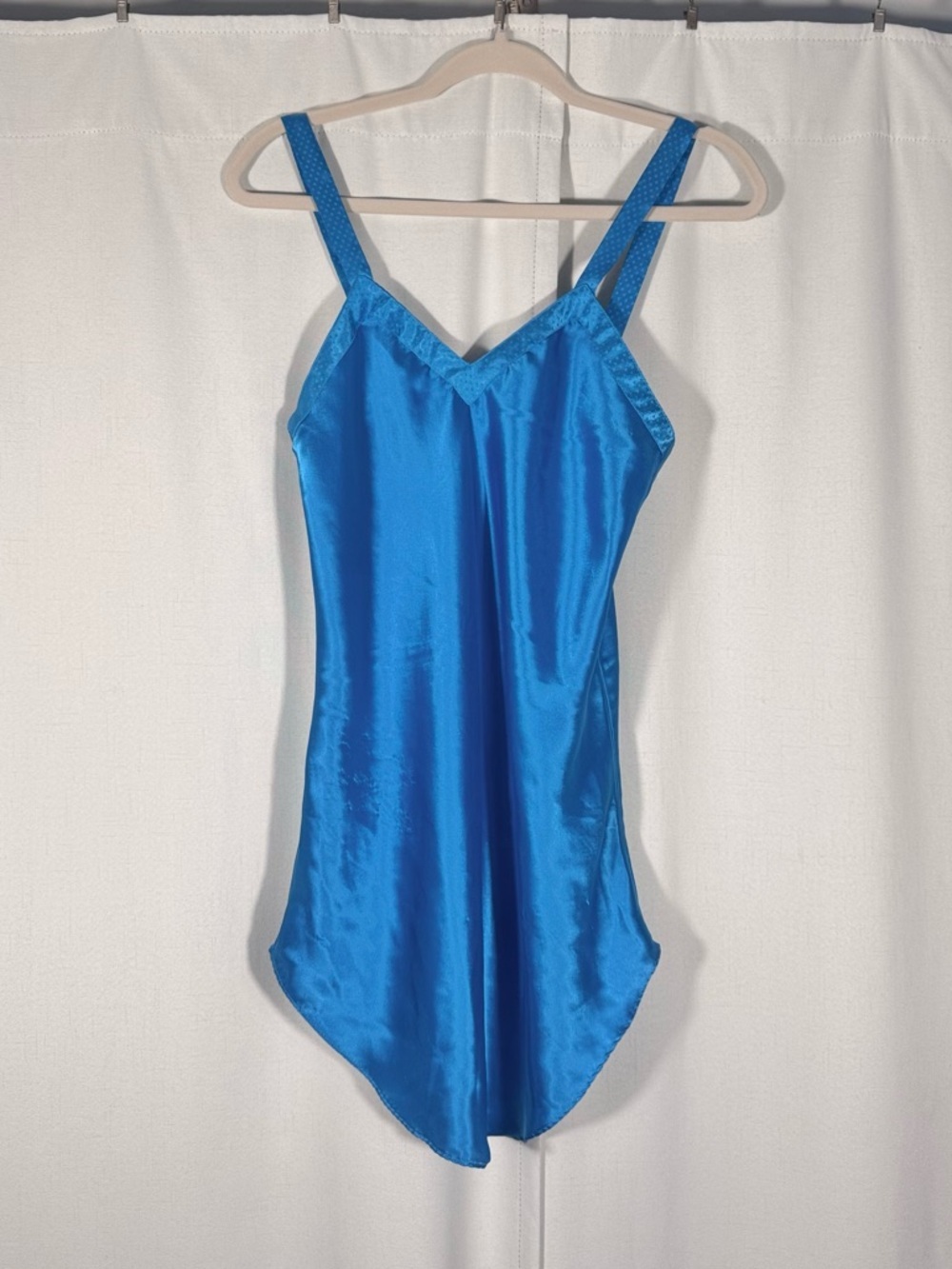 Vintage Blue Satin Slip Dress w/ Polka Dot Straps